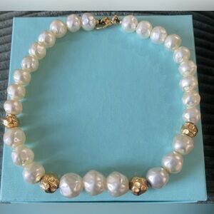 Vintage Christian Dior Classic Baroque Pearl Meteor Gold Ball Beaded Necklace